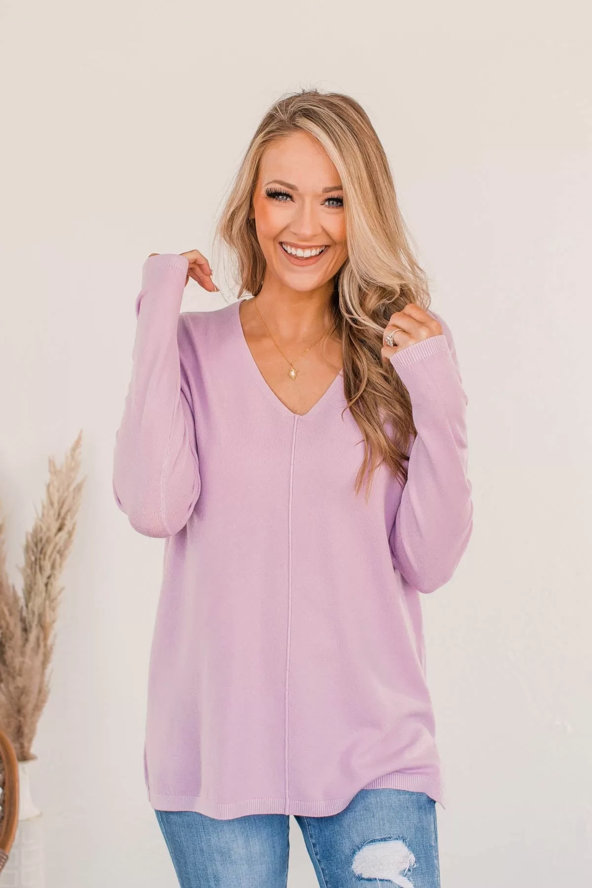 Soft As A Cloud V-Neck Sweater- French Rose