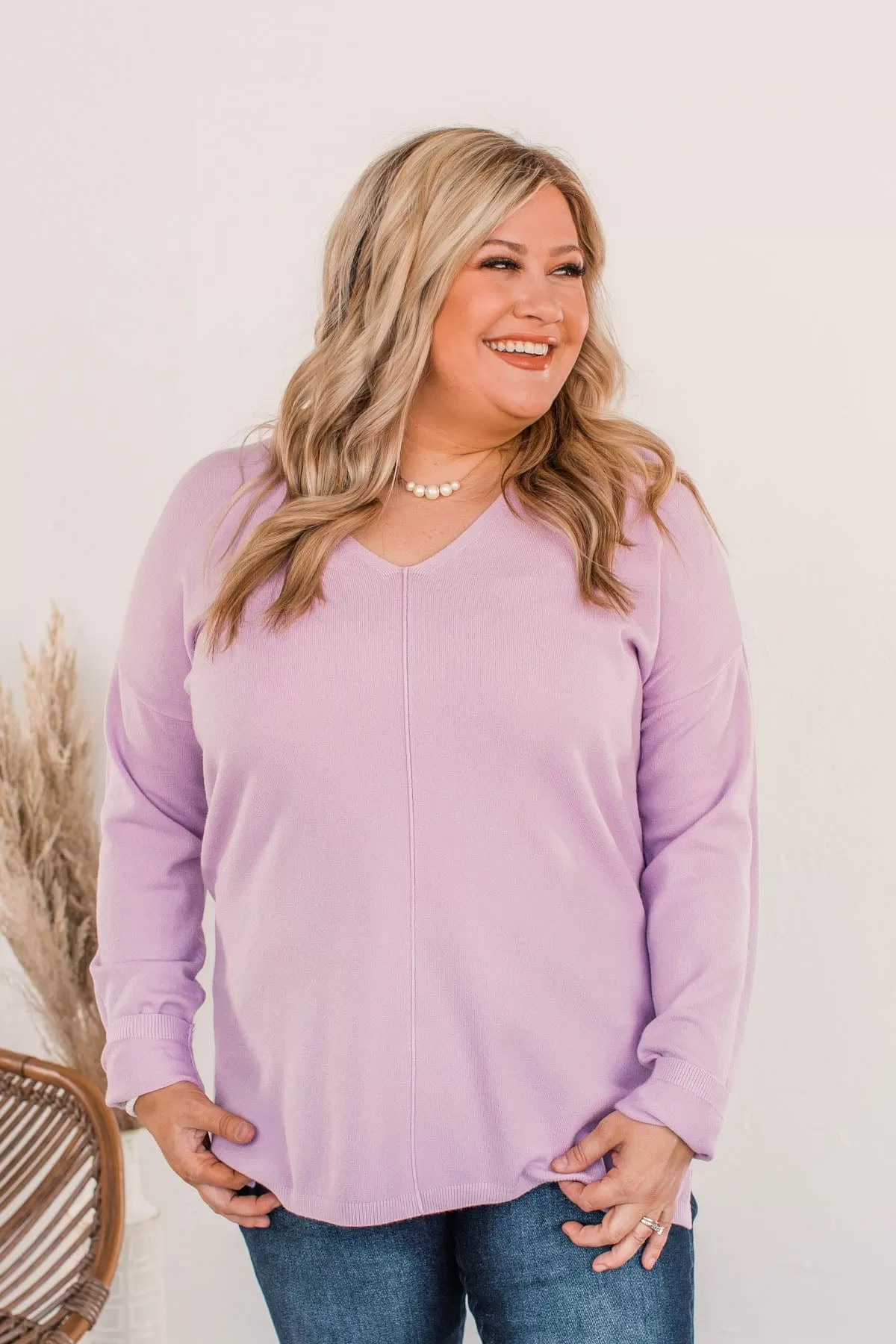 Soft As A Cloud V-Neck Sweater- French Rose