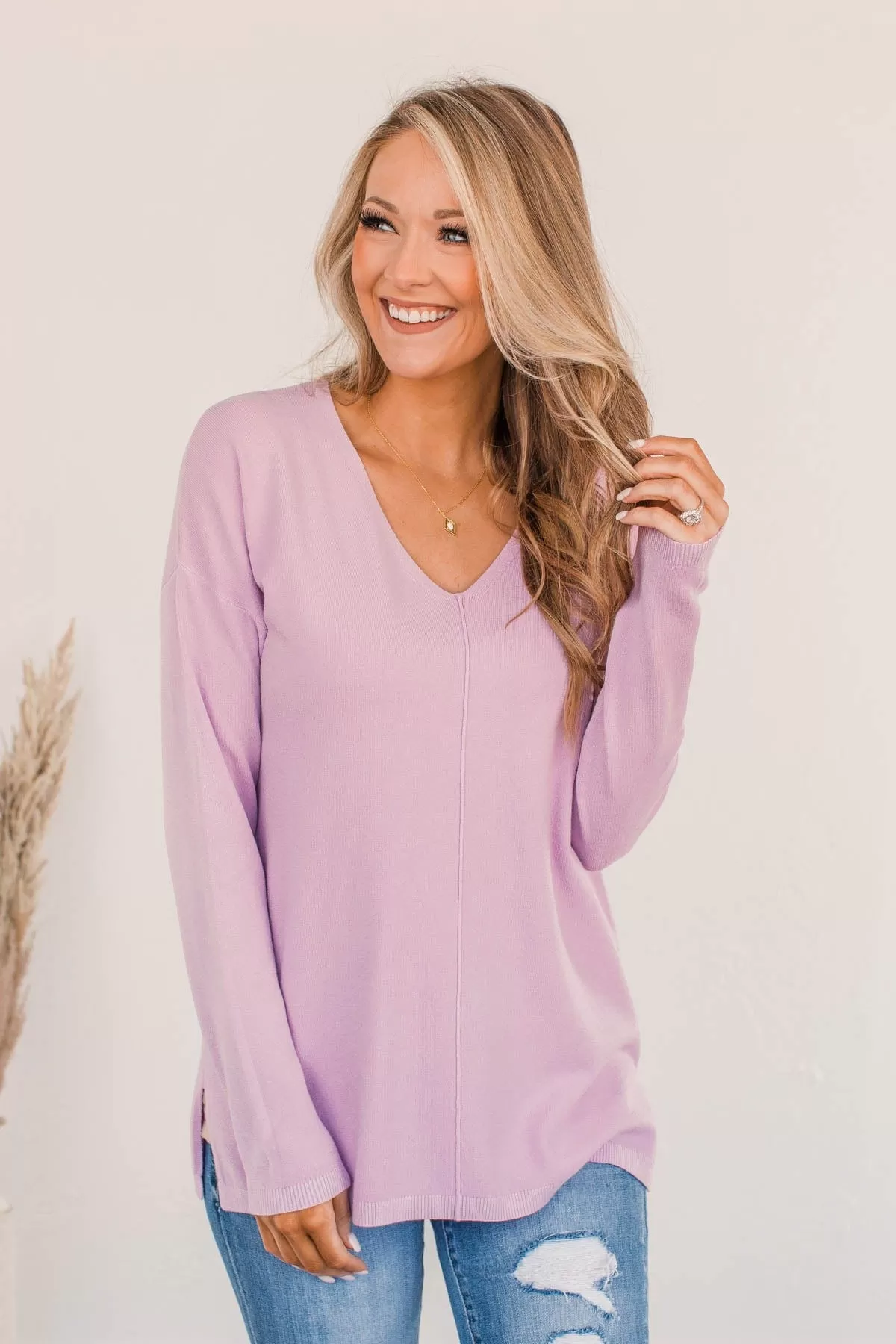 Soft As A Cloud V-Neck Sweater- French Rose