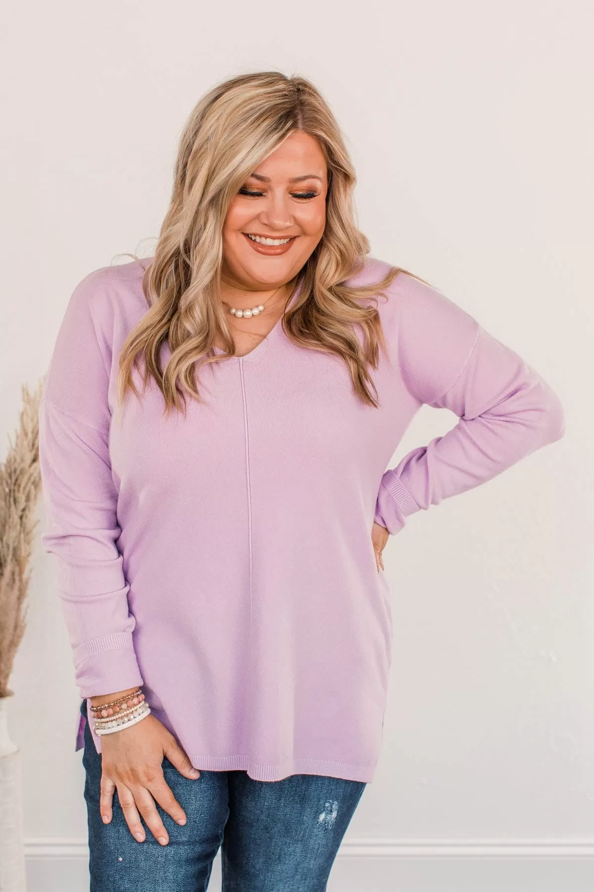 Soft As A Cloud V-Neck Sweater- French Rose