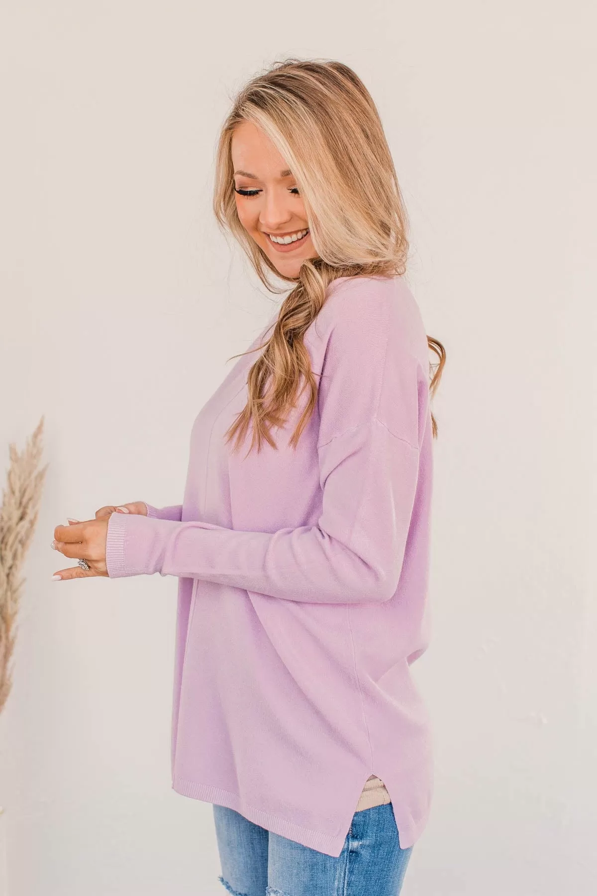 Soft As A Cloud V-Neck Sweater- French Rose