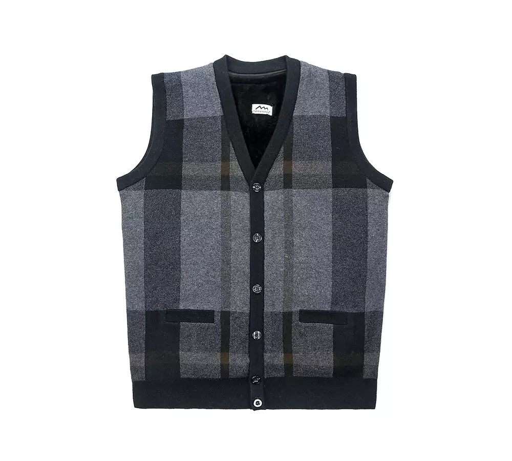 TARRAMARRA Men Plaid Knitted Wool Vest Detachable Inner Fleece Lining