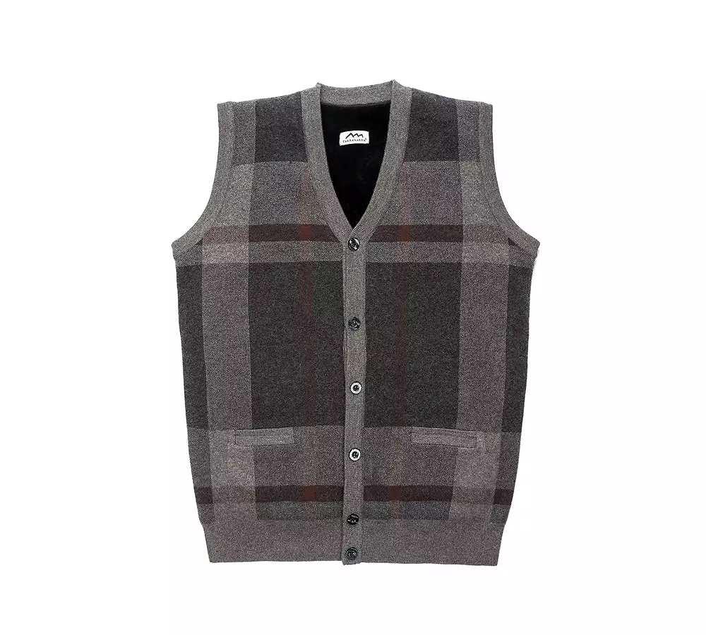 TARRAMARRA Men Plaid Knitted Wool Vest Detachable Inner Fleece Lining