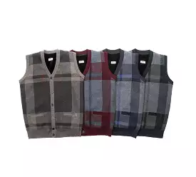 TARRAMARRA Men Plaid Knitted Wool Vest Detachable Inner Fleece Lining