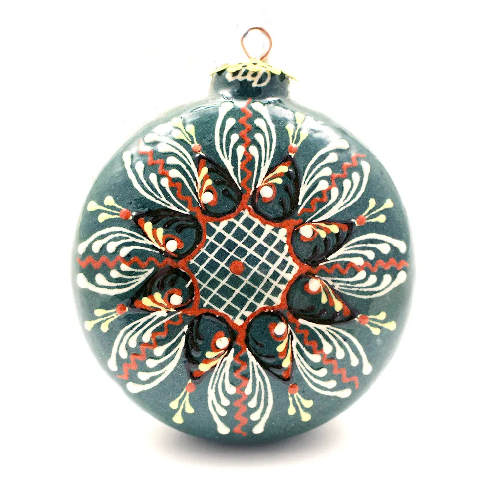 Teal, Red, White Small Round Ceramic Ornament