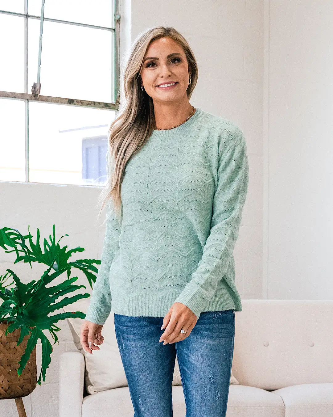 Tessa Pointelle Textured Sweater - Mint