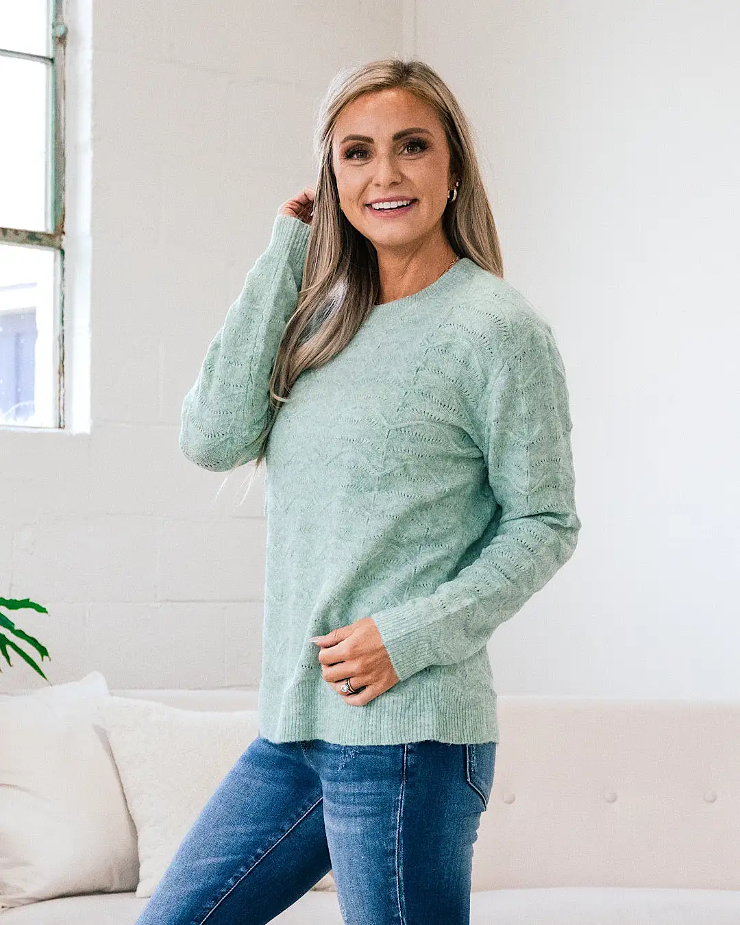 Tessa Pointelle Textured Sweater - Mint