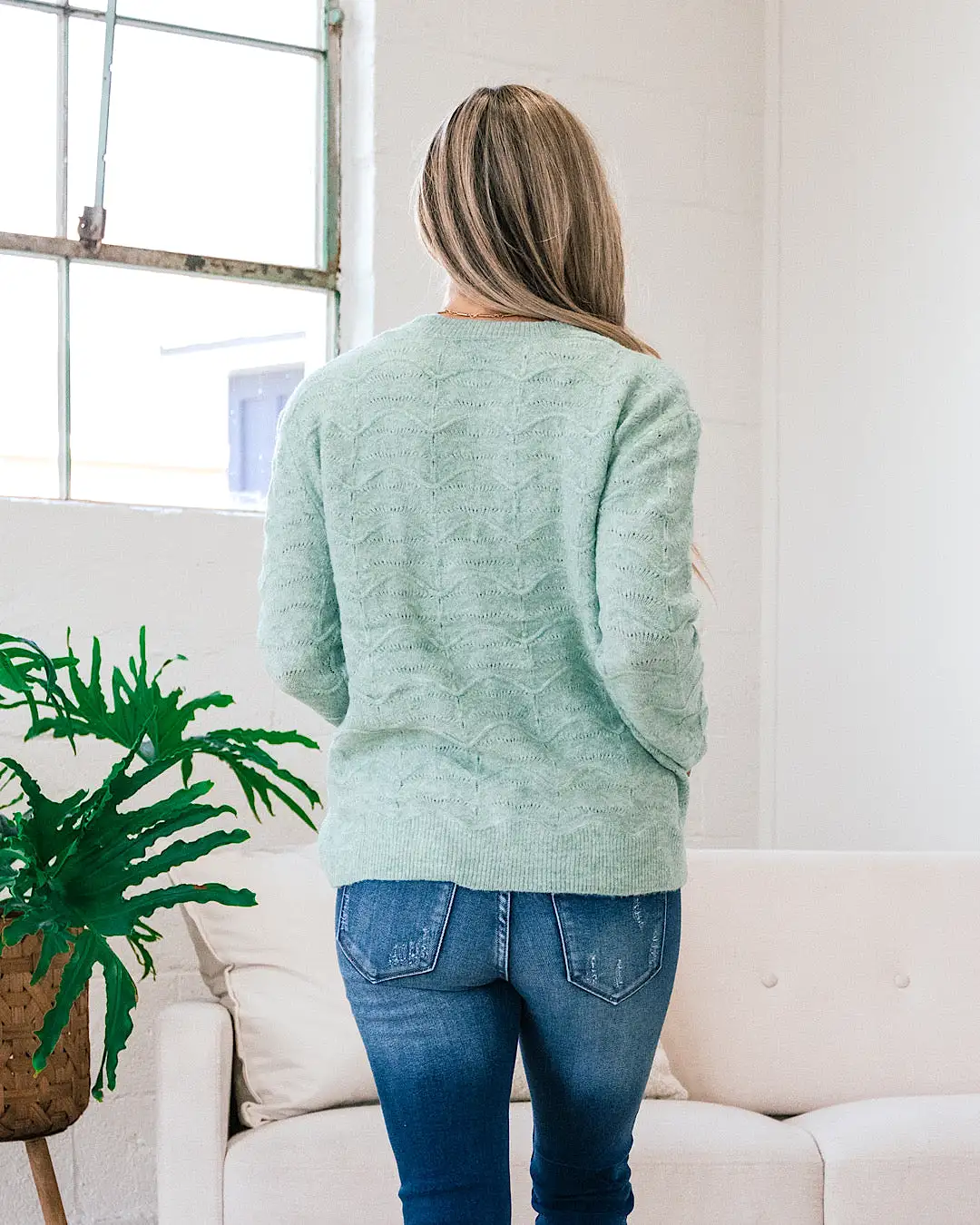 Tessa Pointelle Textured Sweater - Mint