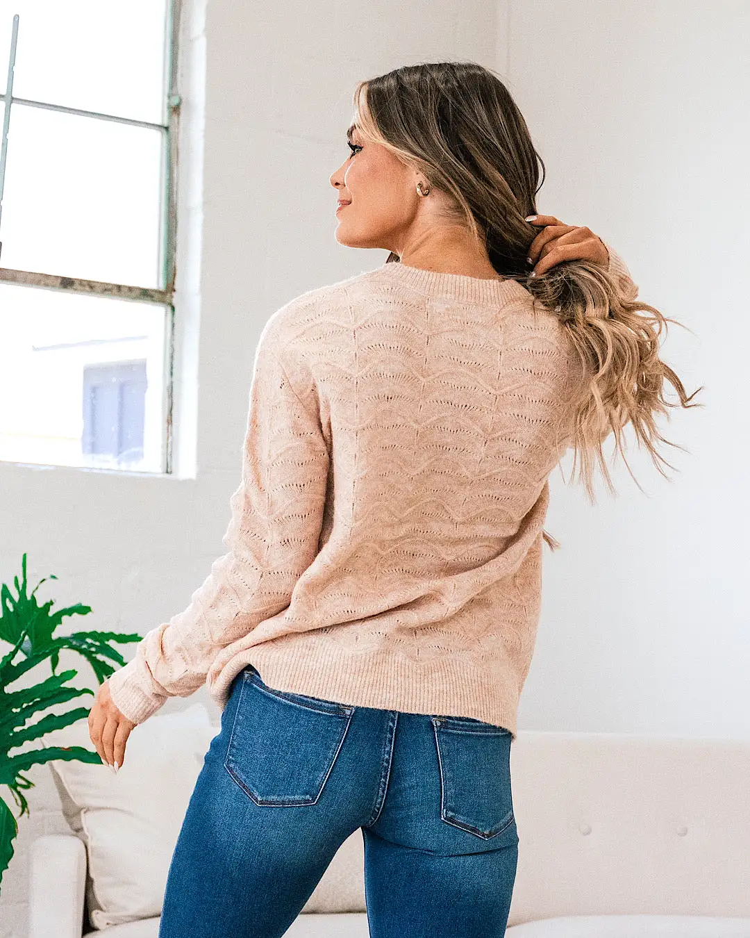 Tessa Pointelle Textured Sweater - Peach