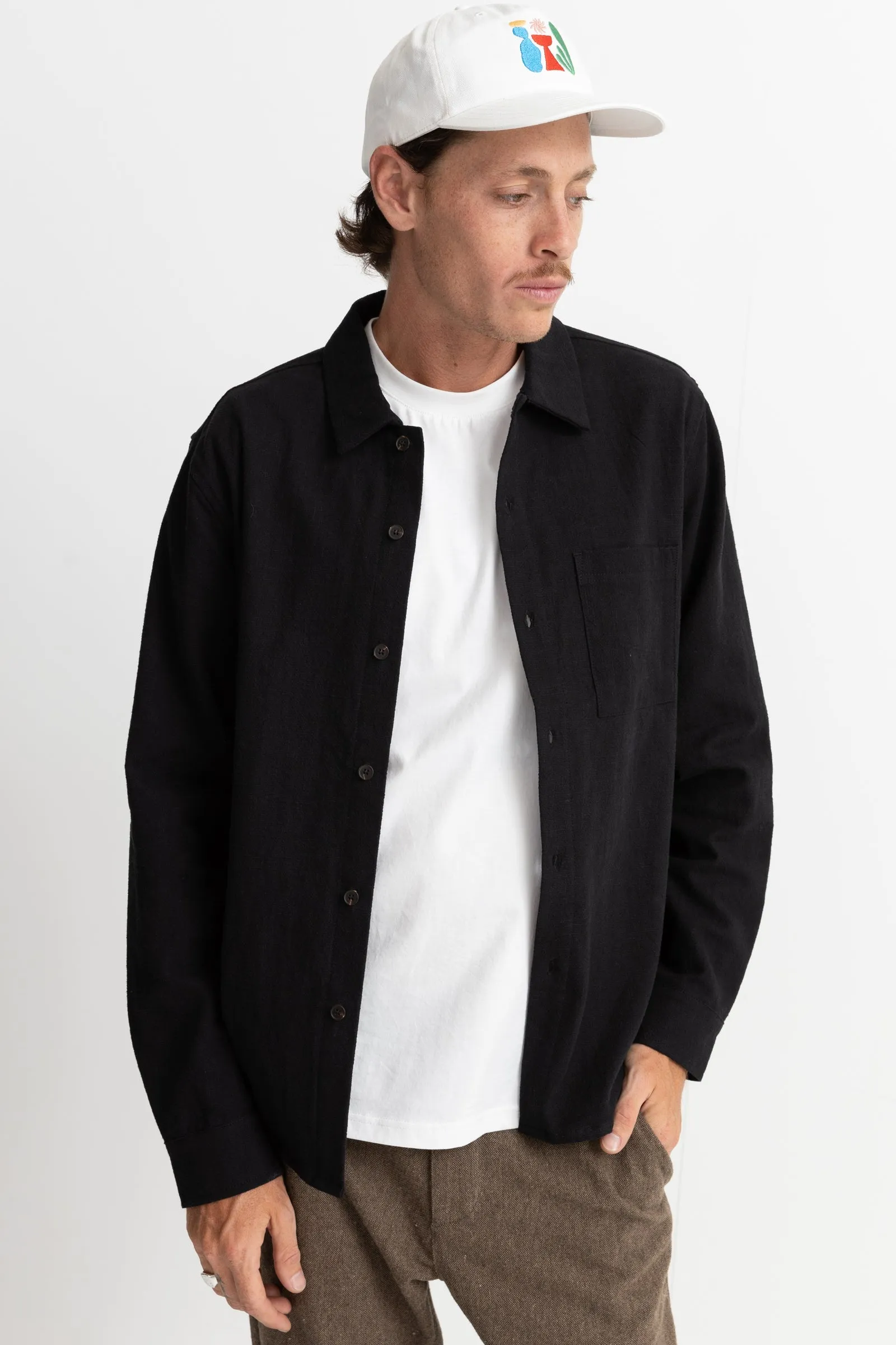 Textured Linen Ls Shirt Black