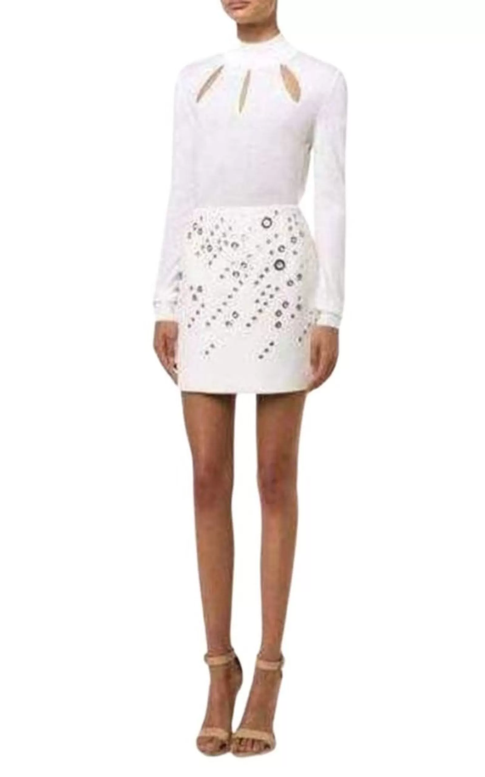 Thierry Mugler  |White Extra Fine Wool Cutout Detail Sweater