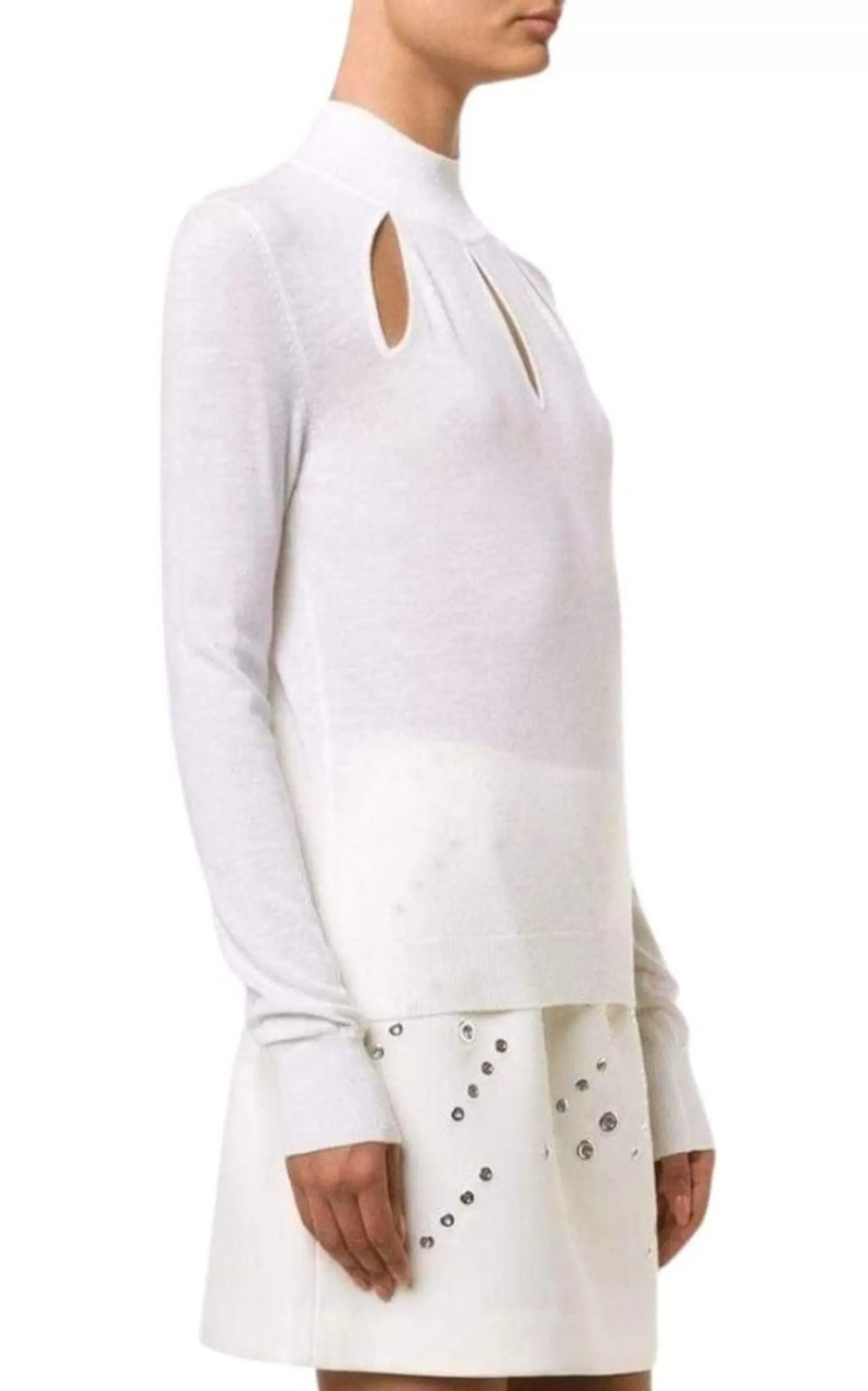 Thierry Mugler  |White Extra Fine Wool Cutout Detail Sweater