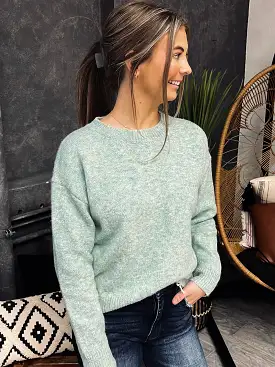 Turn The Sage Drop Shoulder Cropped Sweater