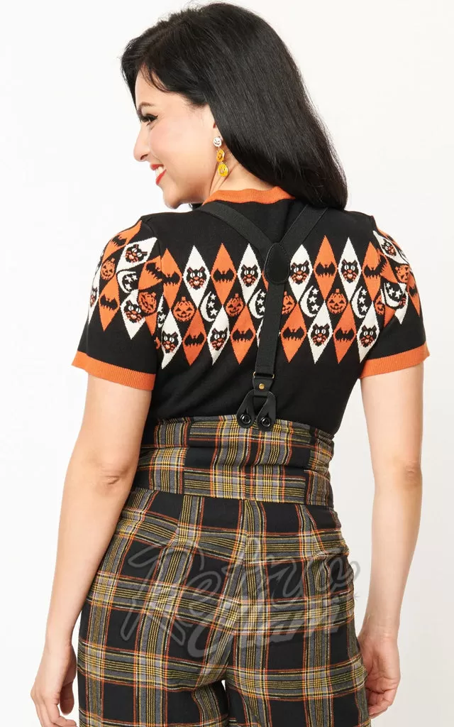 Unique Vintage Halloween Argyle Short Sleeve Sweater - Pre-Order