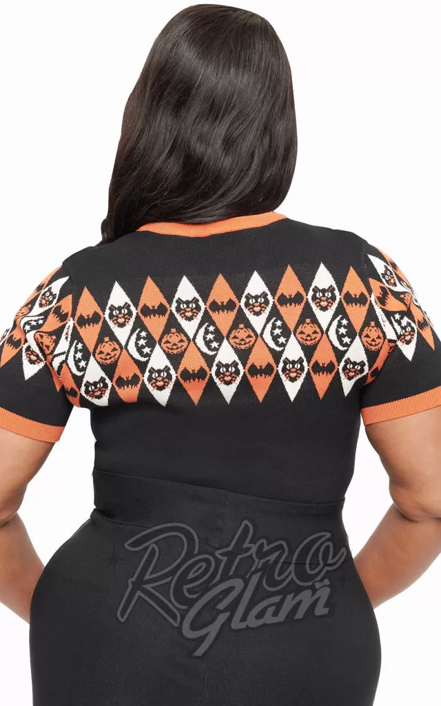 Unique Vintage Halloween Argyle Short Sleeve Sweater - Pre-Order