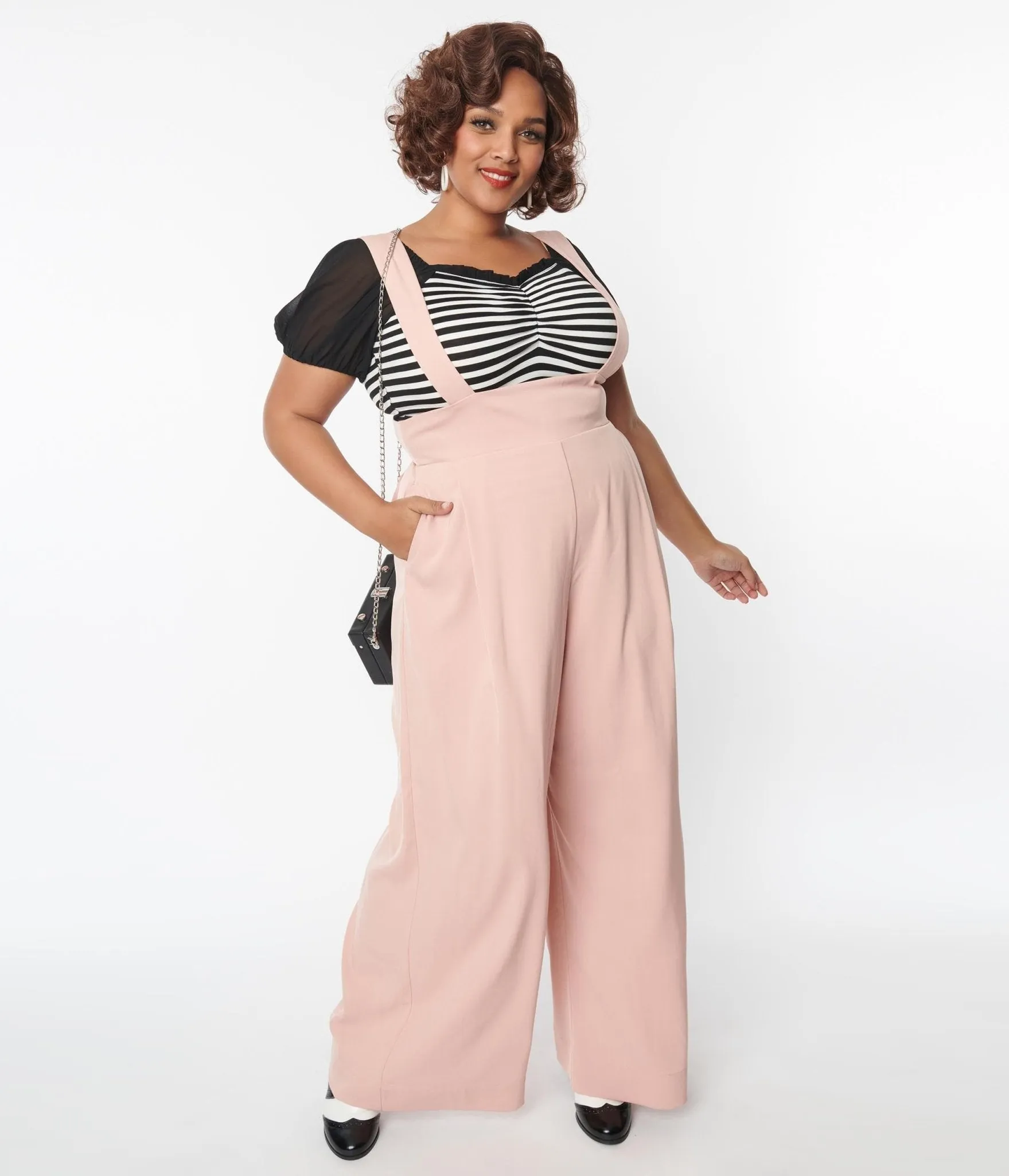 Unique Vintage Plus Size 1930s Blush Rochelle Suspender Pants