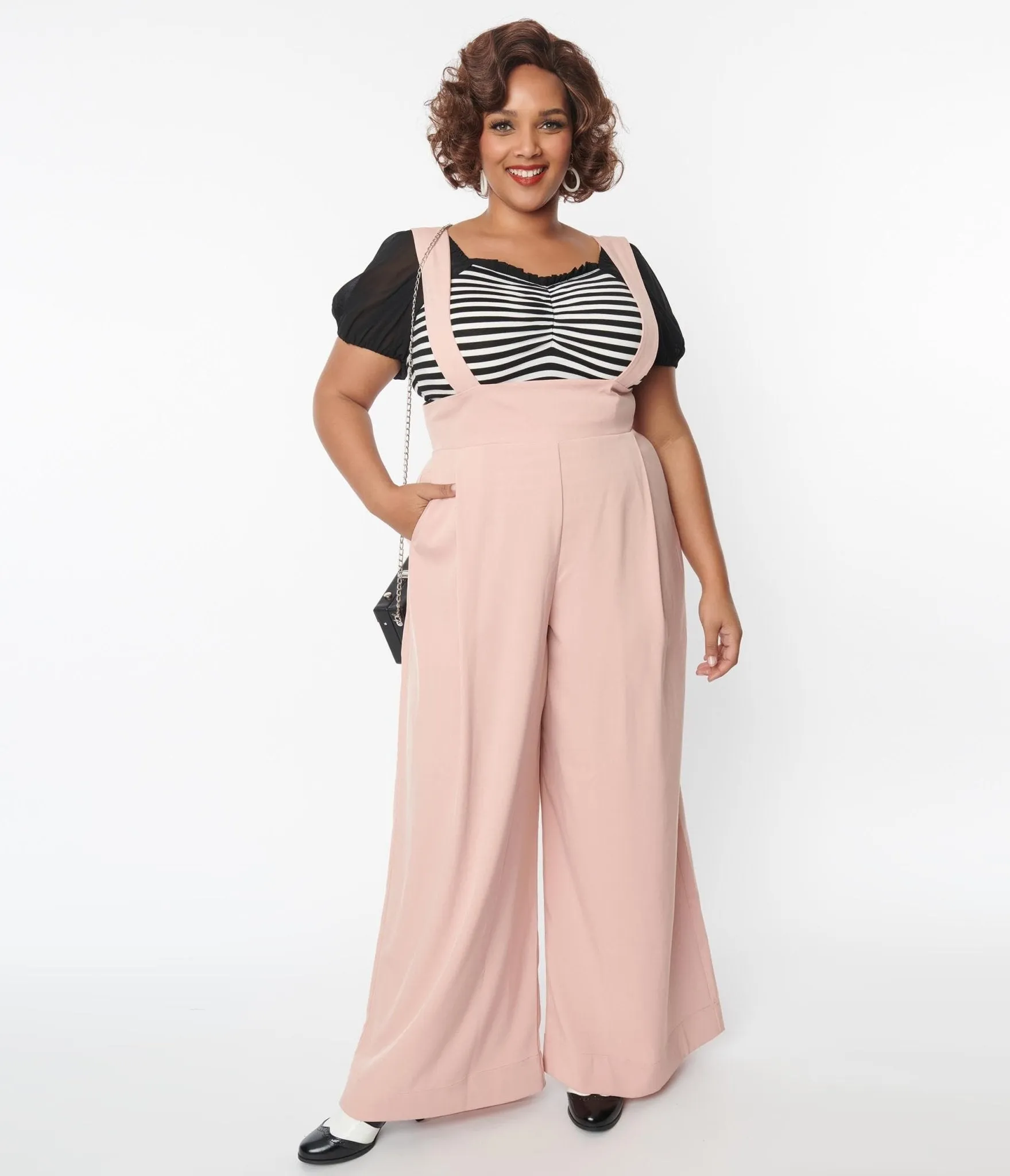 Unique Vintage Plus Size 1930s Blush Rochelle Suspender Pants