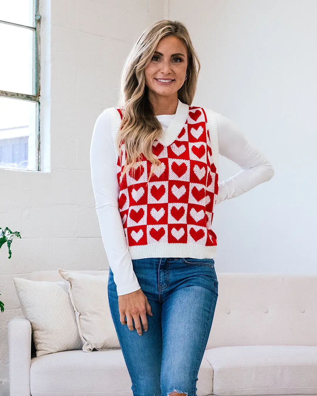 Vera Red Checkered Heart Sweater Vest FINAL SALE