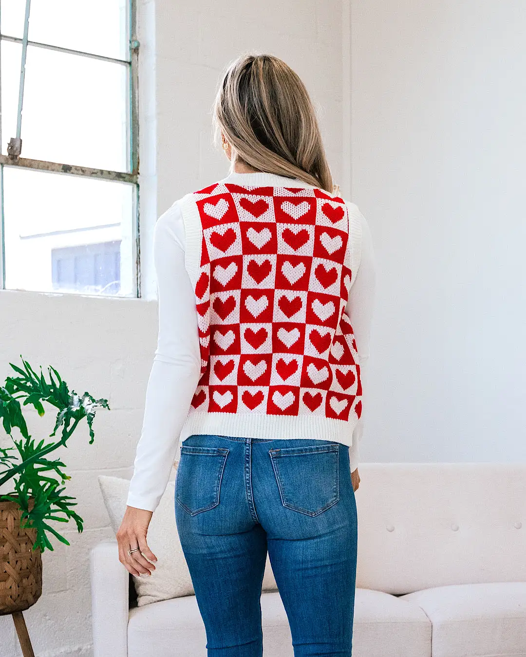 Vera Red Checkered Heart Sweater Vest FINAL SALE