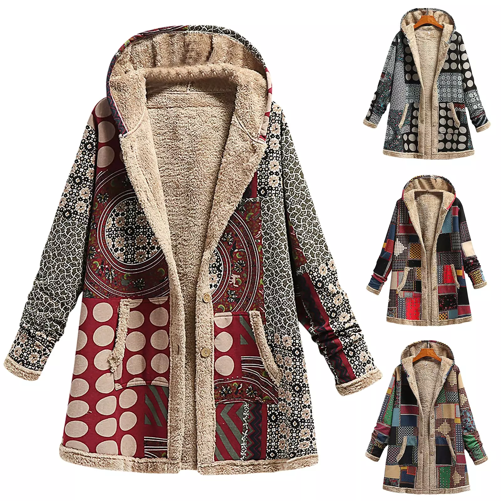 Vintage Print Autumn Winter Jacket Overcoat B-40831