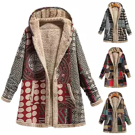 Vintage Print Autumn Winter Jacket Overcoat B-40831