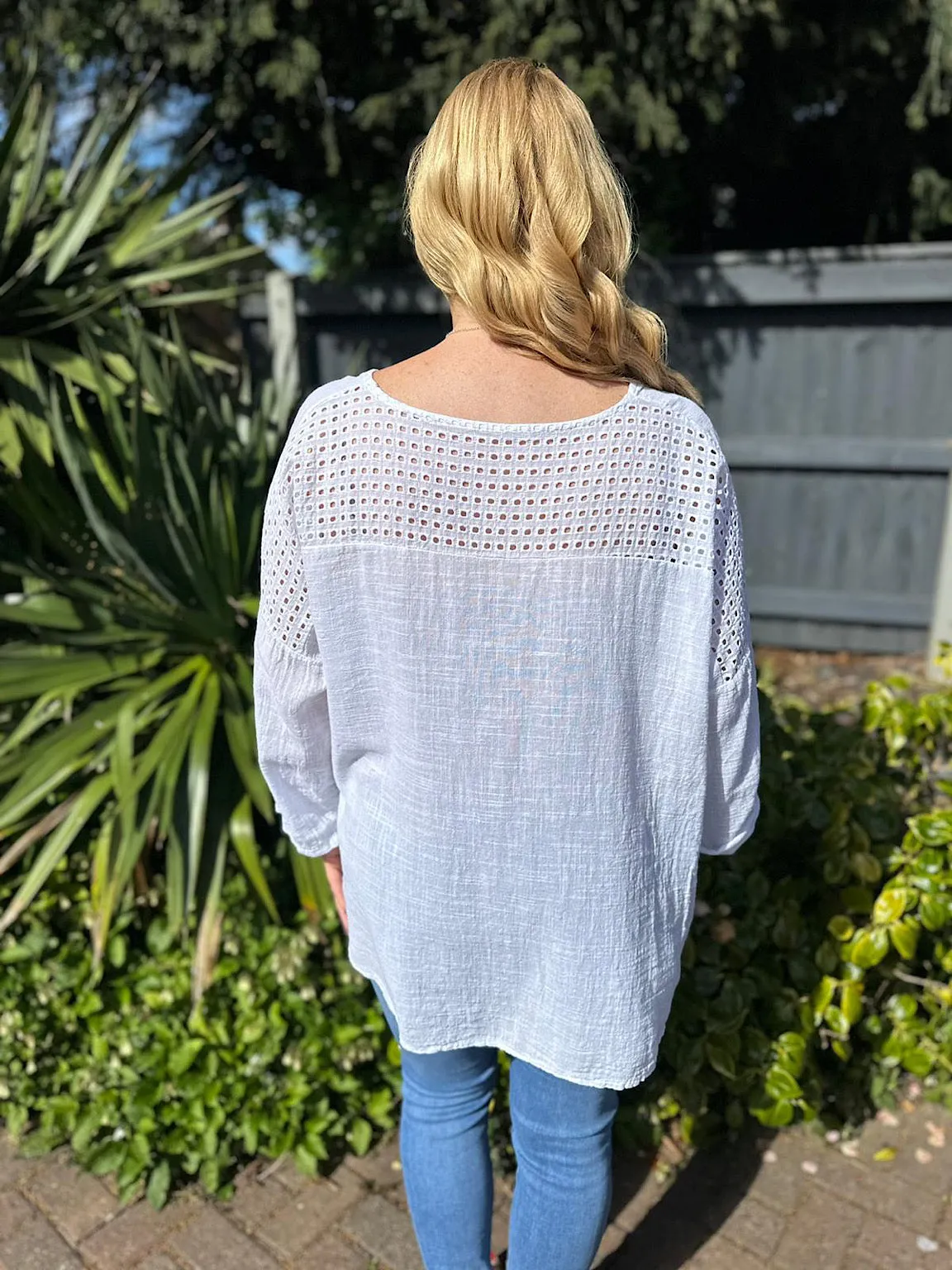 White Multi Hole Back Detail Top Evelyn