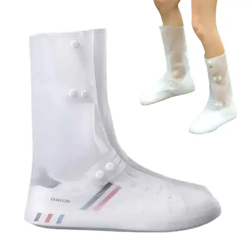 White transparent silicone shoe protection waterproof cover rain boots long summer rainy season socks protection sole slip-resis