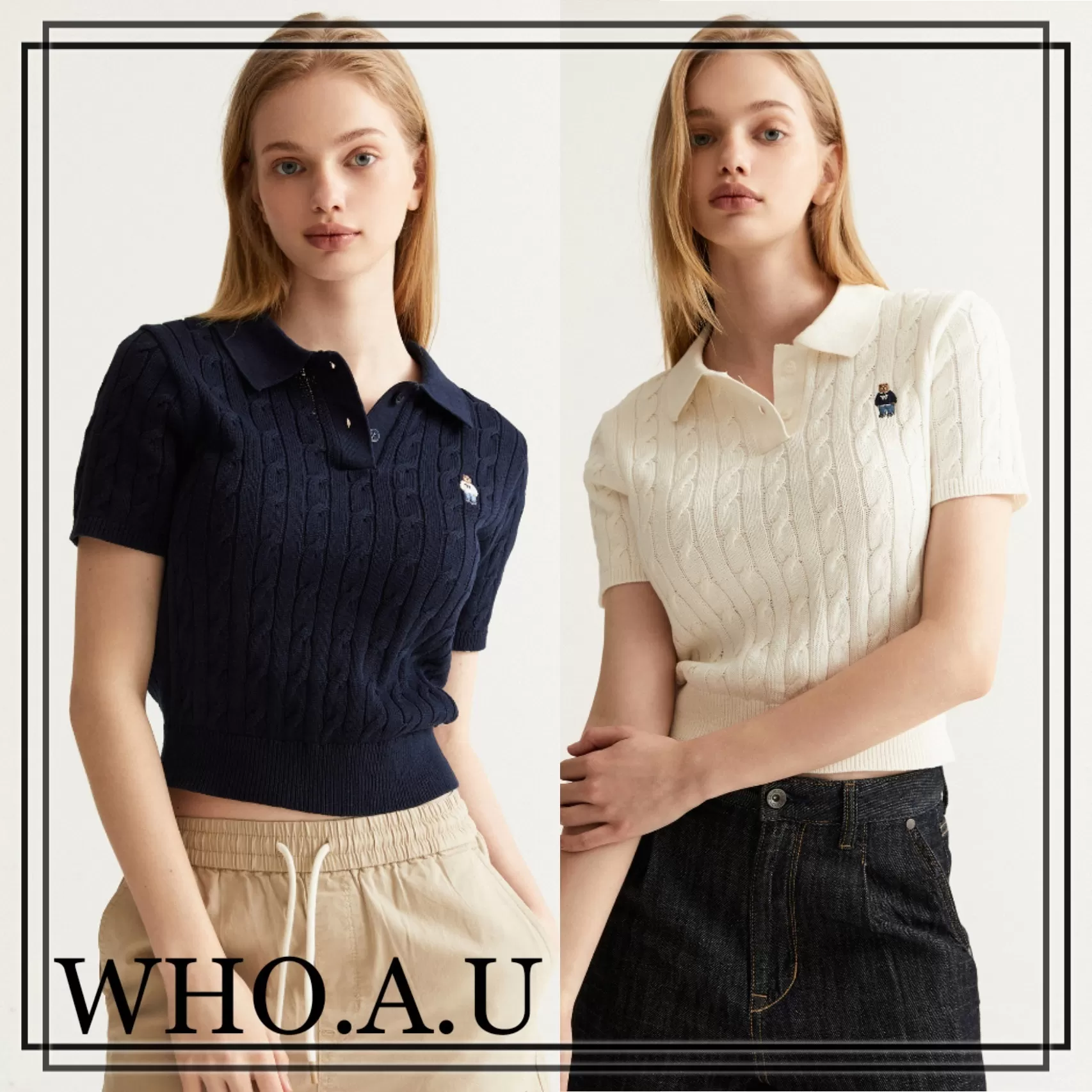 WHO.A.U  |Steve Collar Cable Short Sleeve Sweater 2Colors WHKAD2413F