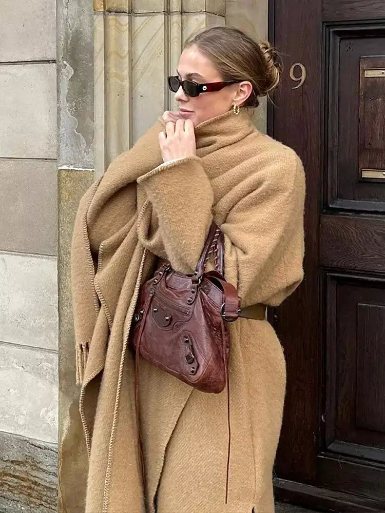 Women Scarf Collar Tassel Woolen Warm Long Coats Autumn Soft Loose Long Sleeve Wool Jacket 2023 Winter Warm Lady Street Overcoat