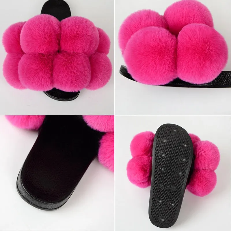 Women's Fashion Fluffy Summer Slides Synthetic Fur Flip Flop Big Slippers