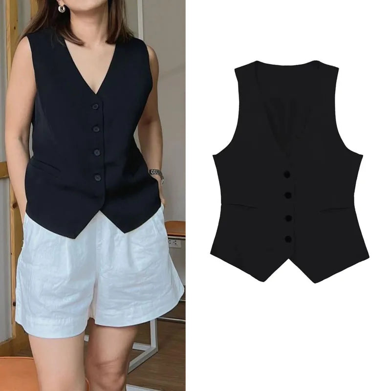 Women's Vest Linen Sleeveless Suit Vest for Women 2024