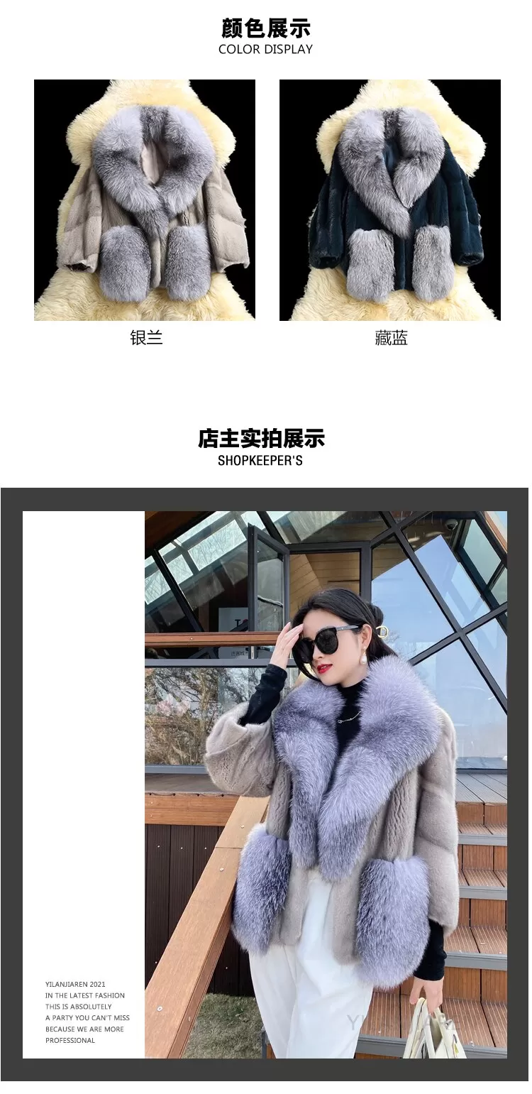 Women's Winter Natural Real Mink Fox Fur Collar Warm Short Jackets