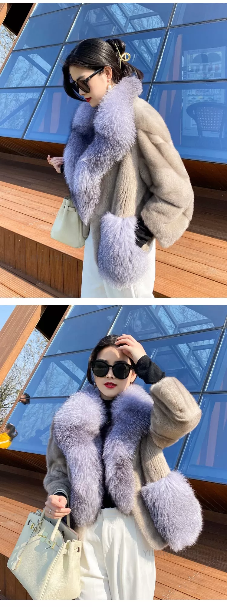 Women's Winter Natural Real Mink Fox Fur Collar Warm Short Jackets