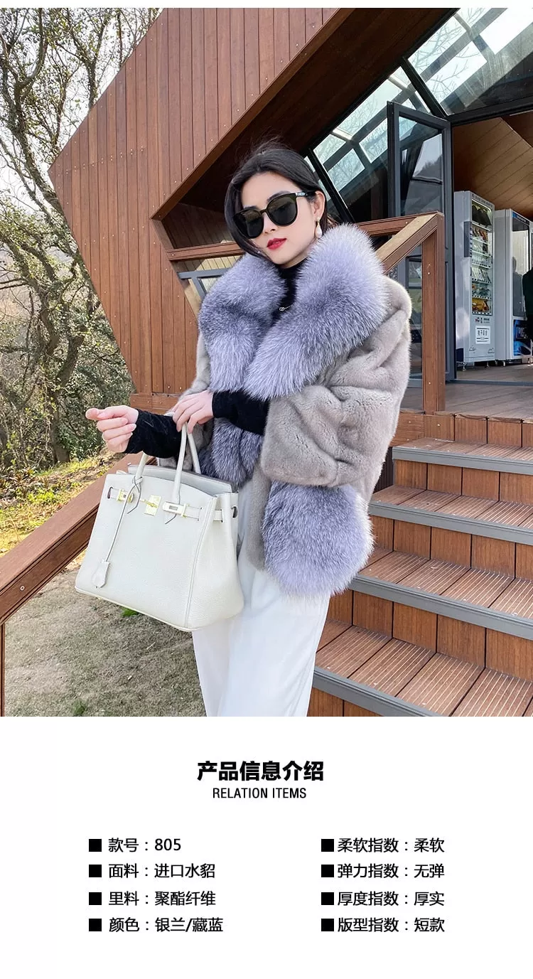 Women's Winter Natural Real Mink Fox Fur Collar Warm Short Jackets