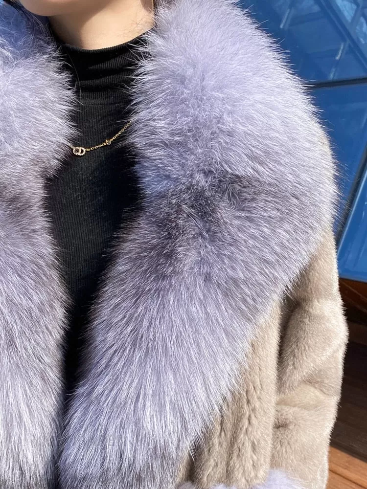 Women's Winter Natural Real Mink Fox Fur Collar Warm Short Jackets