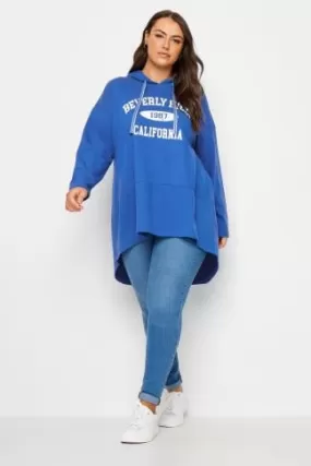 YOURS Blue 'Beverley Hills' Slogan Longline Hoodie